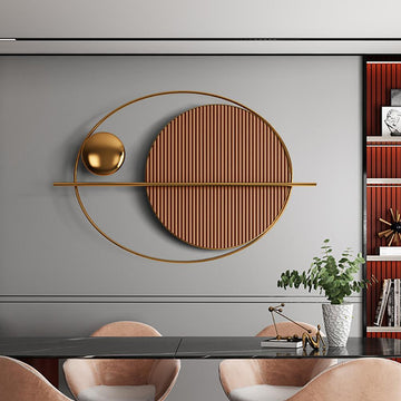 Modern Oval Geometric Wall Decor Brown Metal Hanging Accents